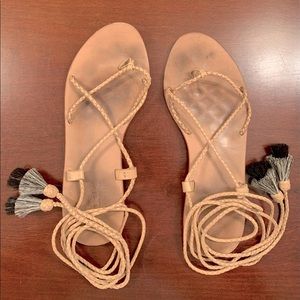 Leather tassel lace up sandals